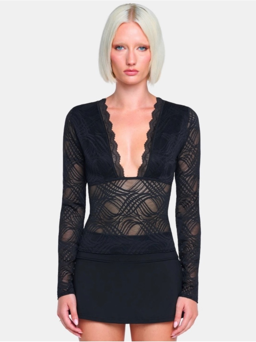 OW Collection Lexi Black Long Sleeve Lace Blouse Top NWT Size M - Picture 5 of 16